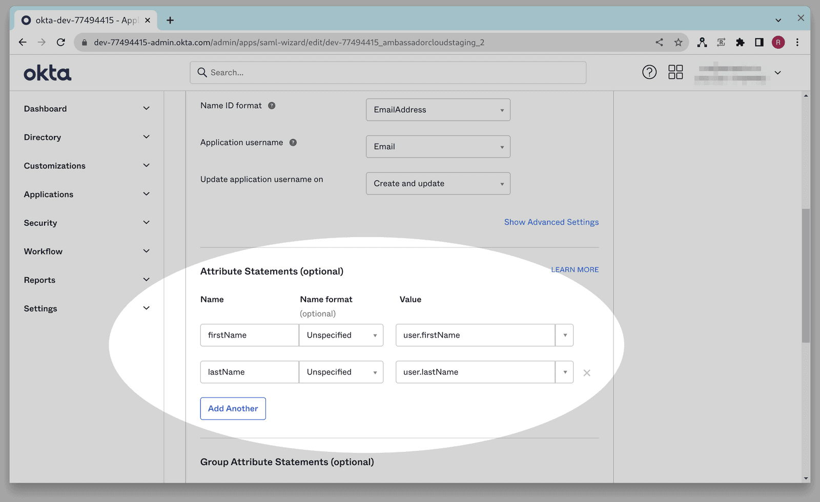 sso okta admin apps create 2 attributes