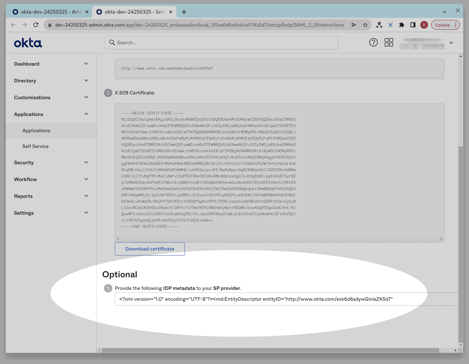 sso okta admin apps ambassador cloud sign on saml setup metadata