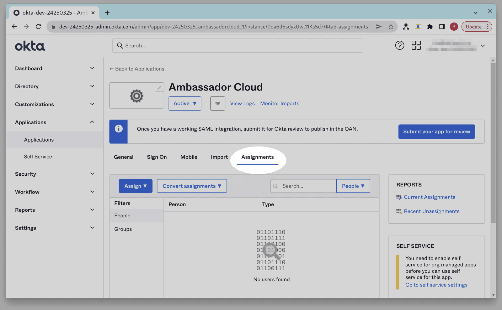 sso okta admin apps ambassador cloud assignments