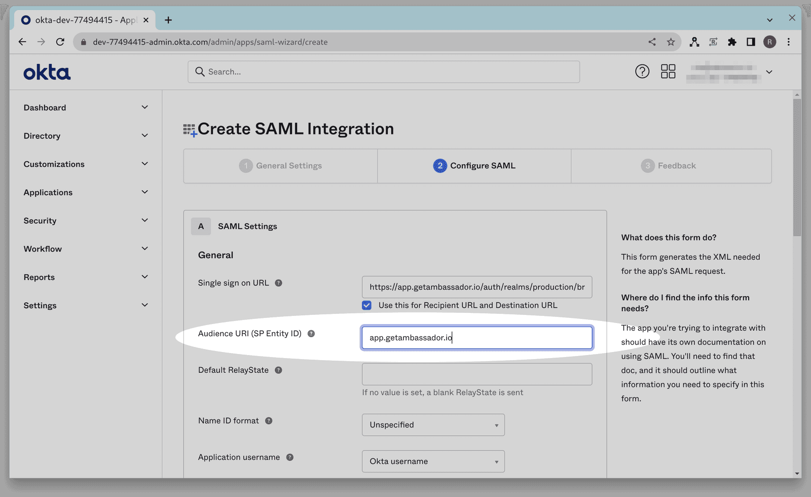 sso okta admin apps create 2 sp