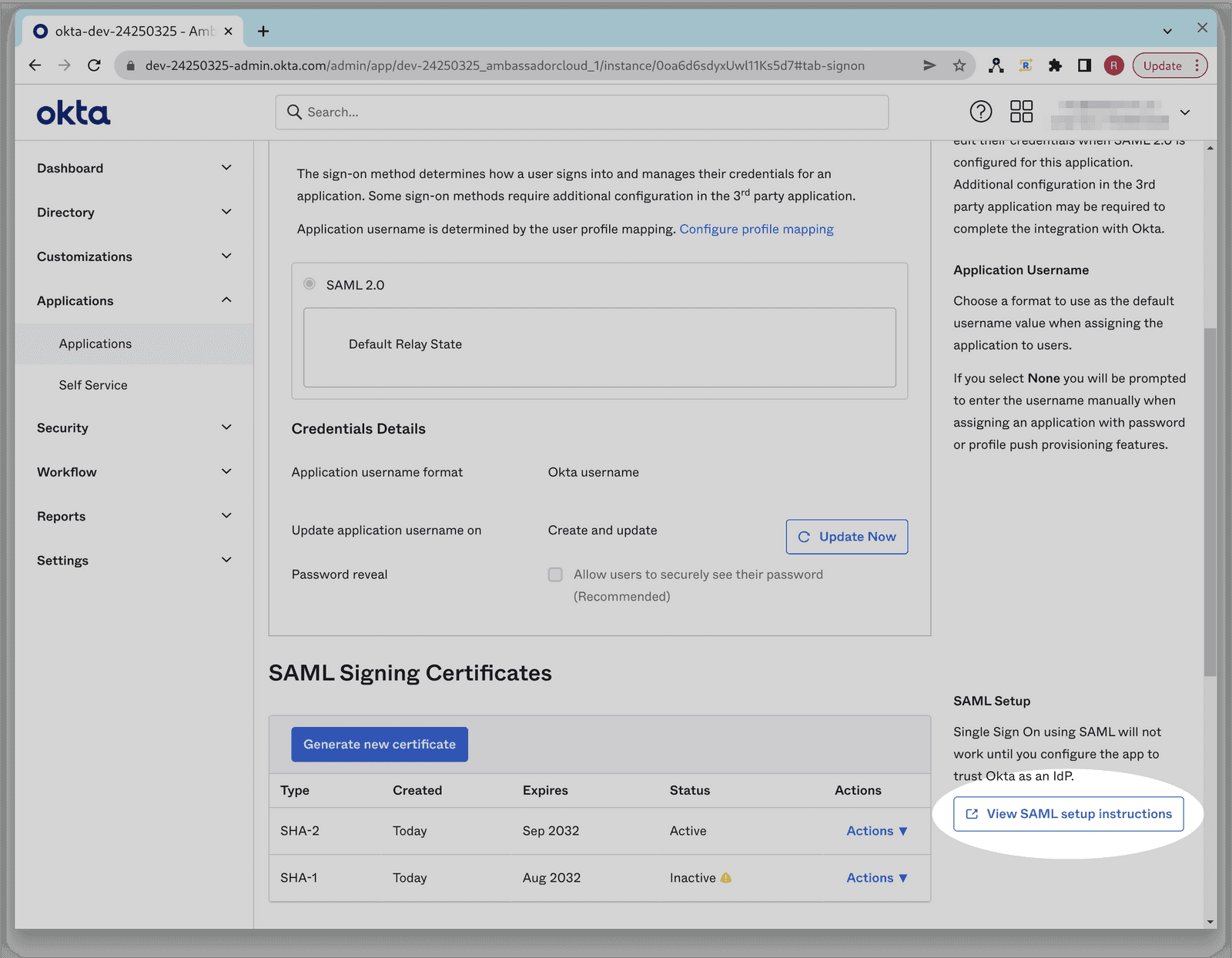 sso okta admin apps ambassador cloud sign on saml setup